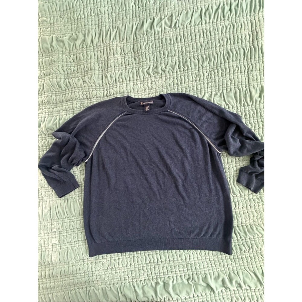 Oxford Golf Crewneck Sweater in Navy with Contrast Raglan Trim-XL